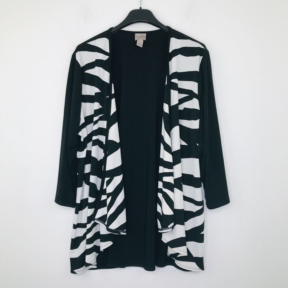 Chico's Easywear 3 Women's 16 Cardigan Black White Zebra Slinky Open Draped CN20